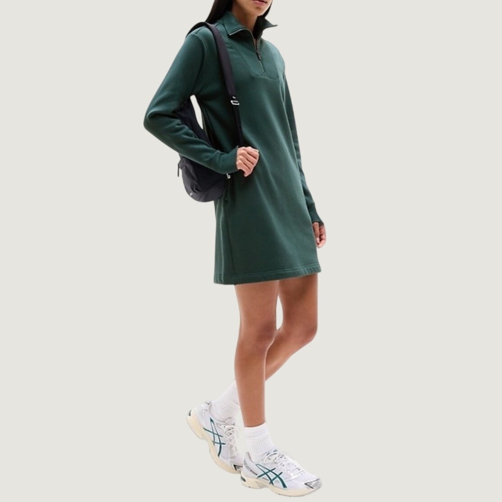 Athleta Cozy Karma 1/2 Zip Dress in Cypress, Small, Athleisure, Comfycore